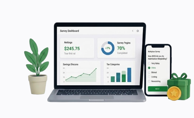 Survey platform analytics tool on a laptop and a smartphone