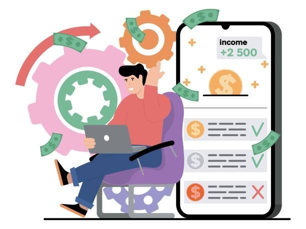 vector image with boss who oversees the work process and controls income