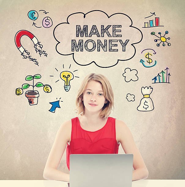 make money concept with young woman working on a laptop